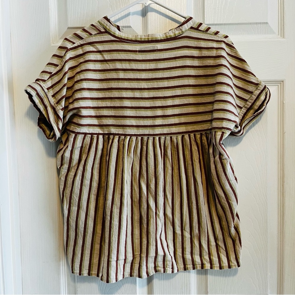 Madewell Women's Striped Blouse - Brown and Cream - Picture 2 of 7